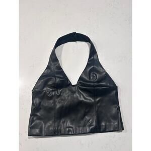 Edikted Faux Leather Crop Top Halter M NWT